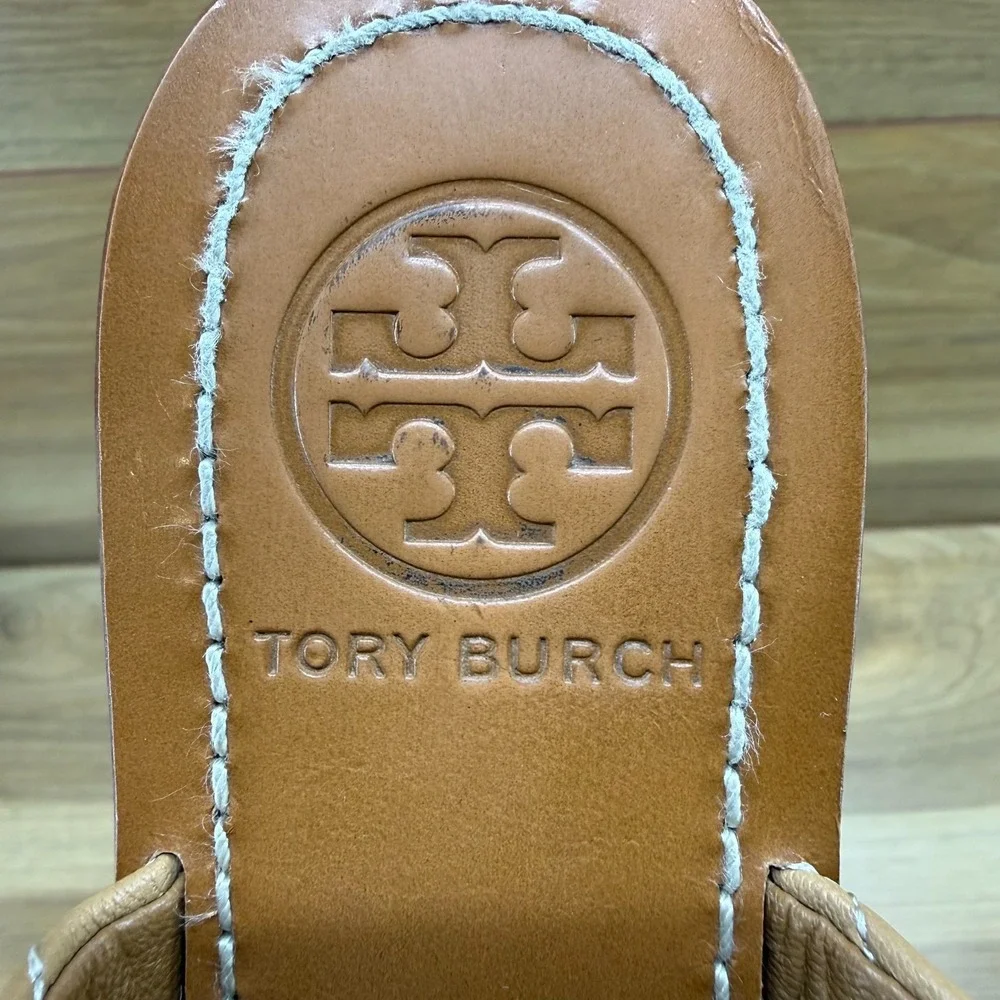 Tory Burch Quilted Mini Studded Sandals 7 M Camel Leather Vacation Travel Preppy